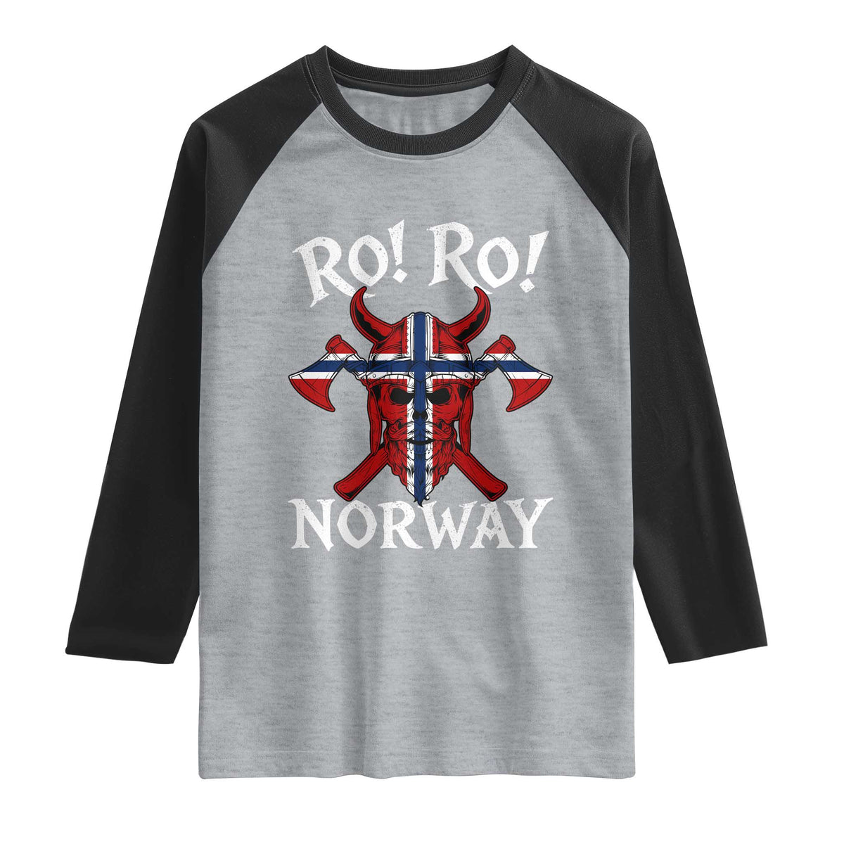 Ro Ro Norwegian Viking Blood Skull Norway Flag Pride Raglan Shirt TS14 Heather Gray Black Print Your Wear