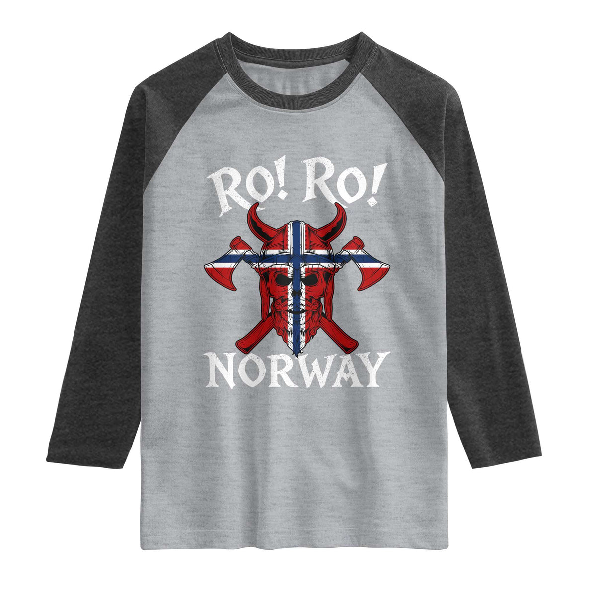 Ro Ro Norwegian Viking Blood Skull Norway Flag Pride Raglan Shirt TS14 Heather Gray Heather Charcoal Print Your Wear
