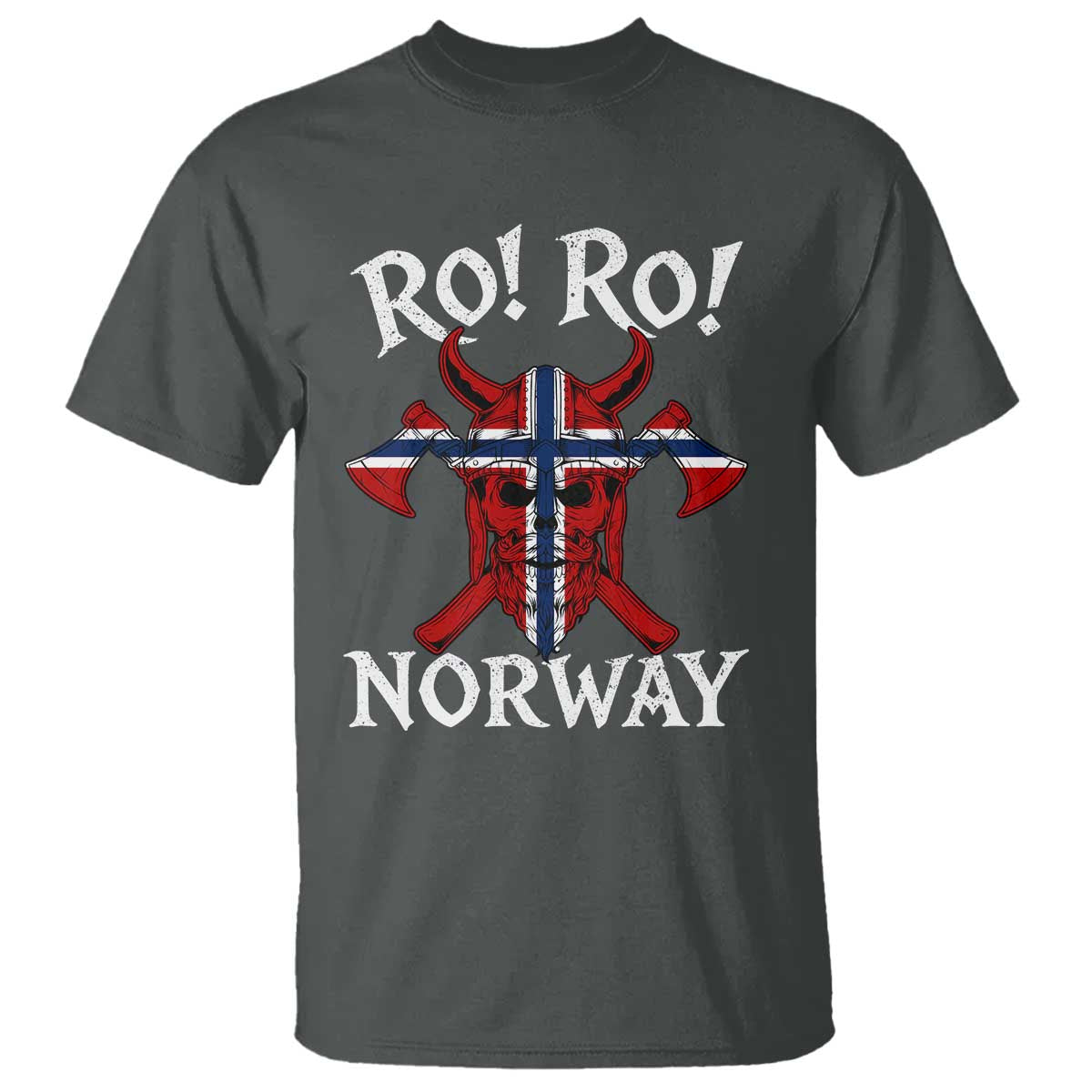 Ro Ro Norwegian Viking Blood Skull Norway Flag Pride T Shirt TS14 Dark Heather Print Your Wear