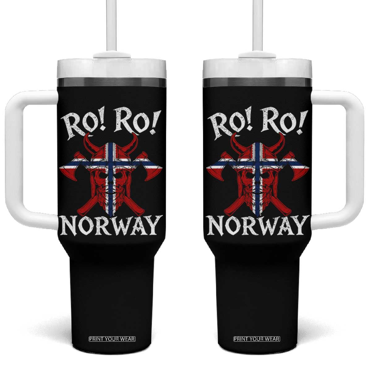 Ro Ro Norwegian Viking Blood Skull Norway Flag Pride Tumbler With Handle TS14 One Size: 40 oz Black Print Your Wear