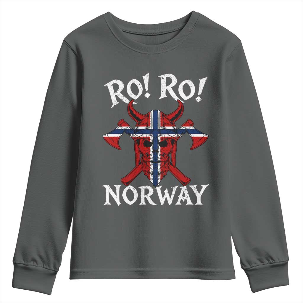 Ro Ro Norwegian Viking Blood Skull Norway Flag Pride Youth Sweatshirt TS14 Dark Heather Print Your Wear