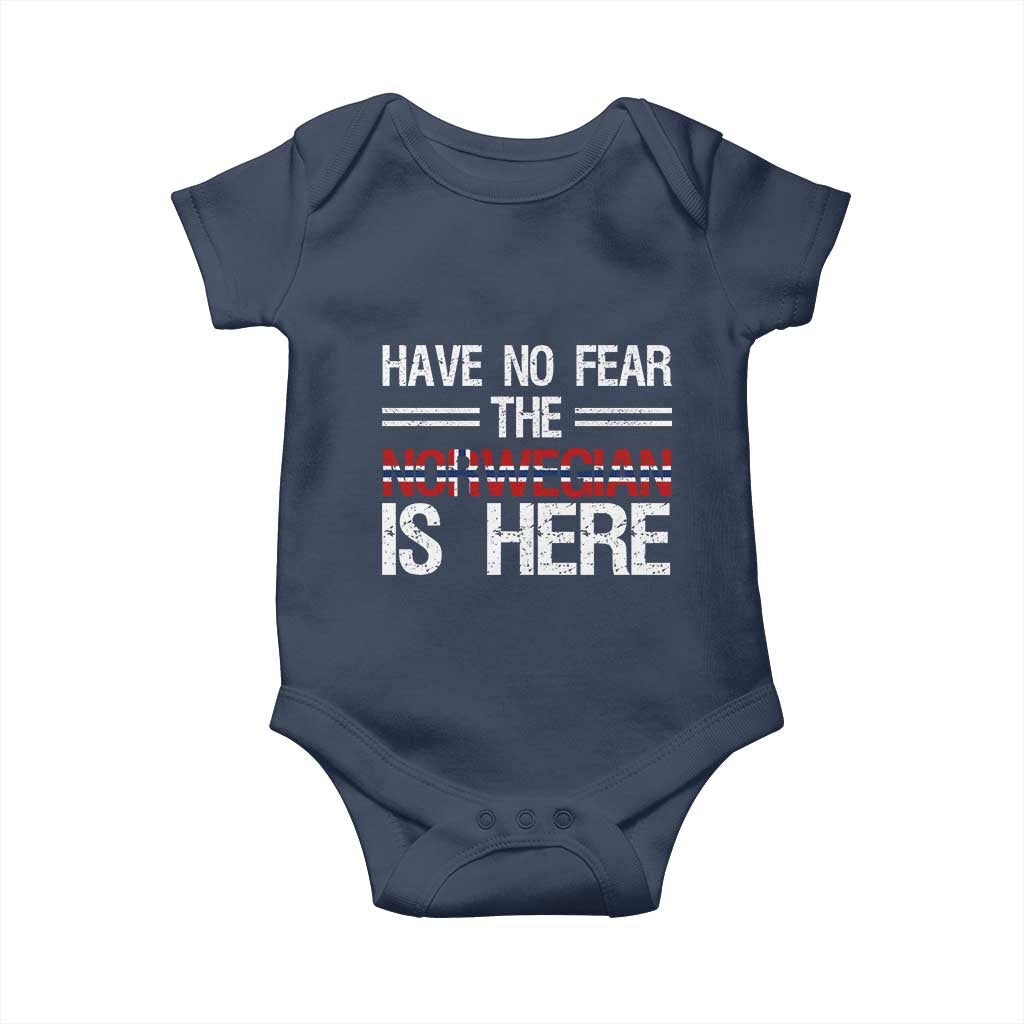 Have No Fear The Norwegian is Here Baby Onesie Funny Norway Herriatge Gift TS14 Navy Print Your Wear