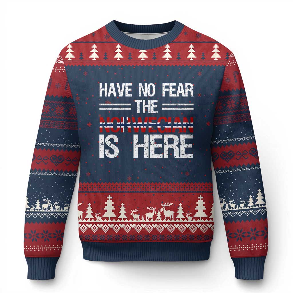 Have No Fear The Norwegian is Here Ugly Christmas Sweater Funny Norway Herriatge Gift TS14 Navy Red Print Your Wear