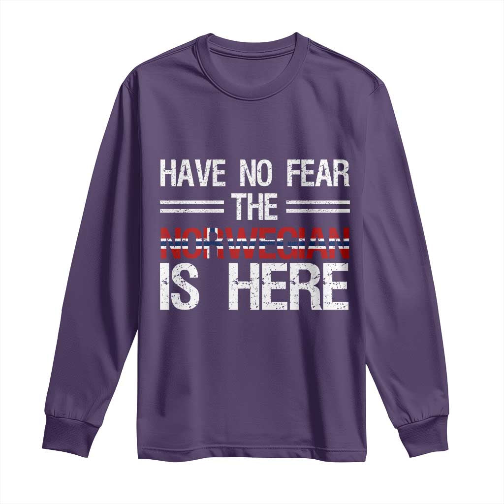 Have No Fear The Norwegian is Here Long Sleeve Shirt Funny Norway Herriatge Gift TS14 S Purple Print Your Wear