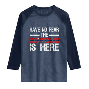 Have No Fear The Norwegian is Here Raglan Shirt Funny Norway Herriatge Gift TS14 Heather Denim Navy Print Your Wear