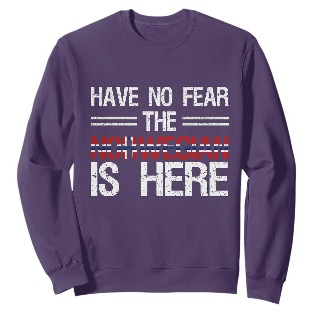 Have No Fear The Norwegian is Here Sweatshirt Funny Norway Herriatge Gift TS14 S Purple Print Your Wear