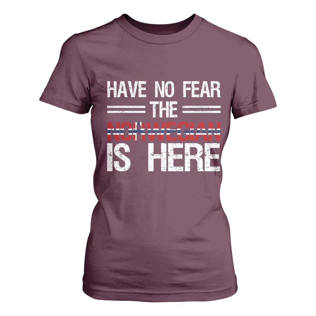 Have No Fear The Norwegian is Here T Shirt For Women Funny Norway Herriatge Gift TS14 Maroon Print Your Wear
