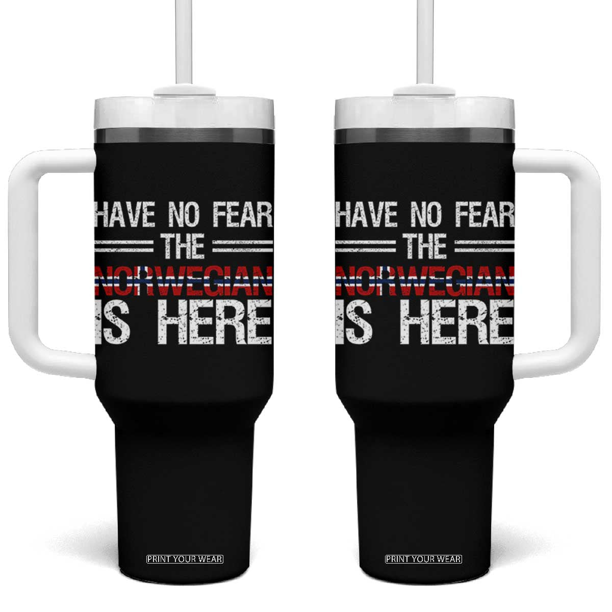 Have No Fear The Norwegian is Here Tumbler With Handle Funny Norway Herriatge Gift TS14 One Size: 40 oz Black Print Your Wear