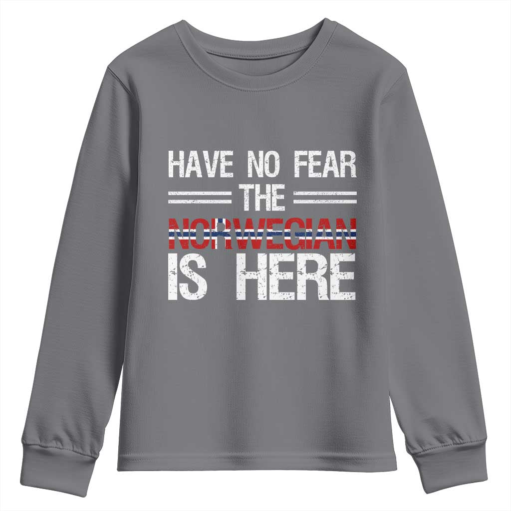 Have No Fear The Norwegian is Here Youth Sweatshirt Funny Norway Herriatge Gift TS14 Charcoal Print Your Wear