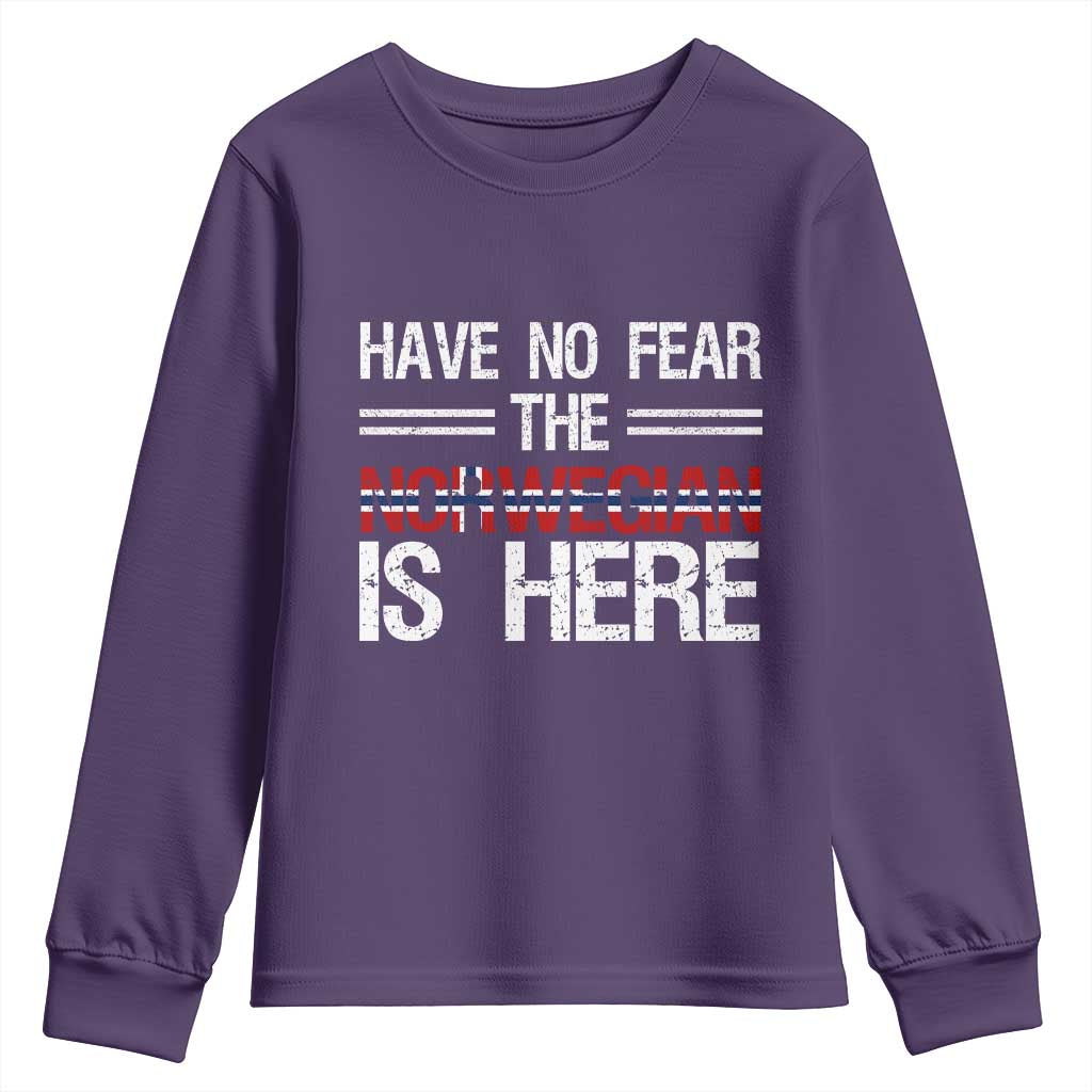 Have No Fear The Norwegian is Here Youth Sweatshirt Funny Norway Herriatge Gift TS14 Purple Print Your Wear