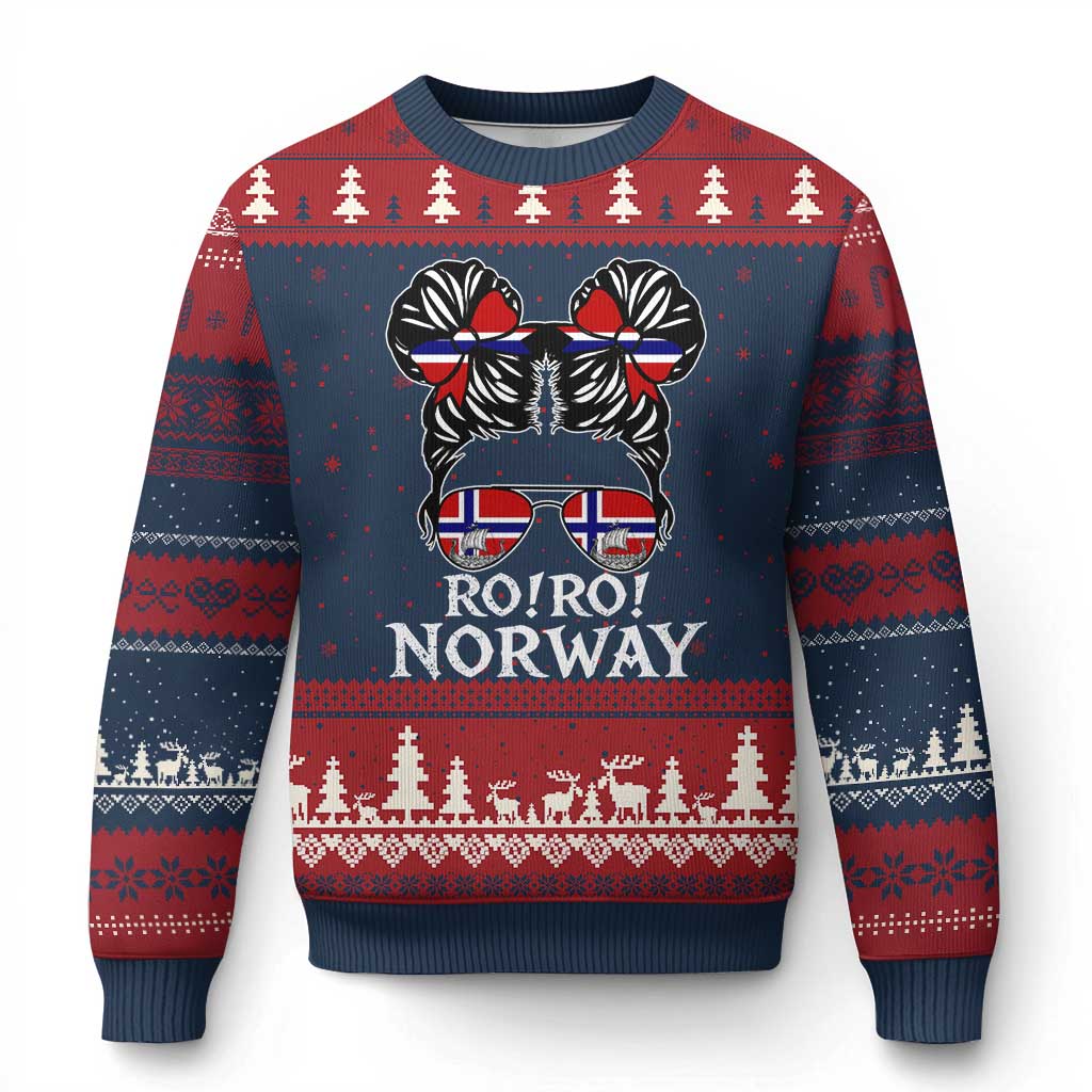 Ro Ro Norwegian Viking Ship Messy Bun Girl Ugly Christmas Sweater TS14 Navy Red Print Your Wear