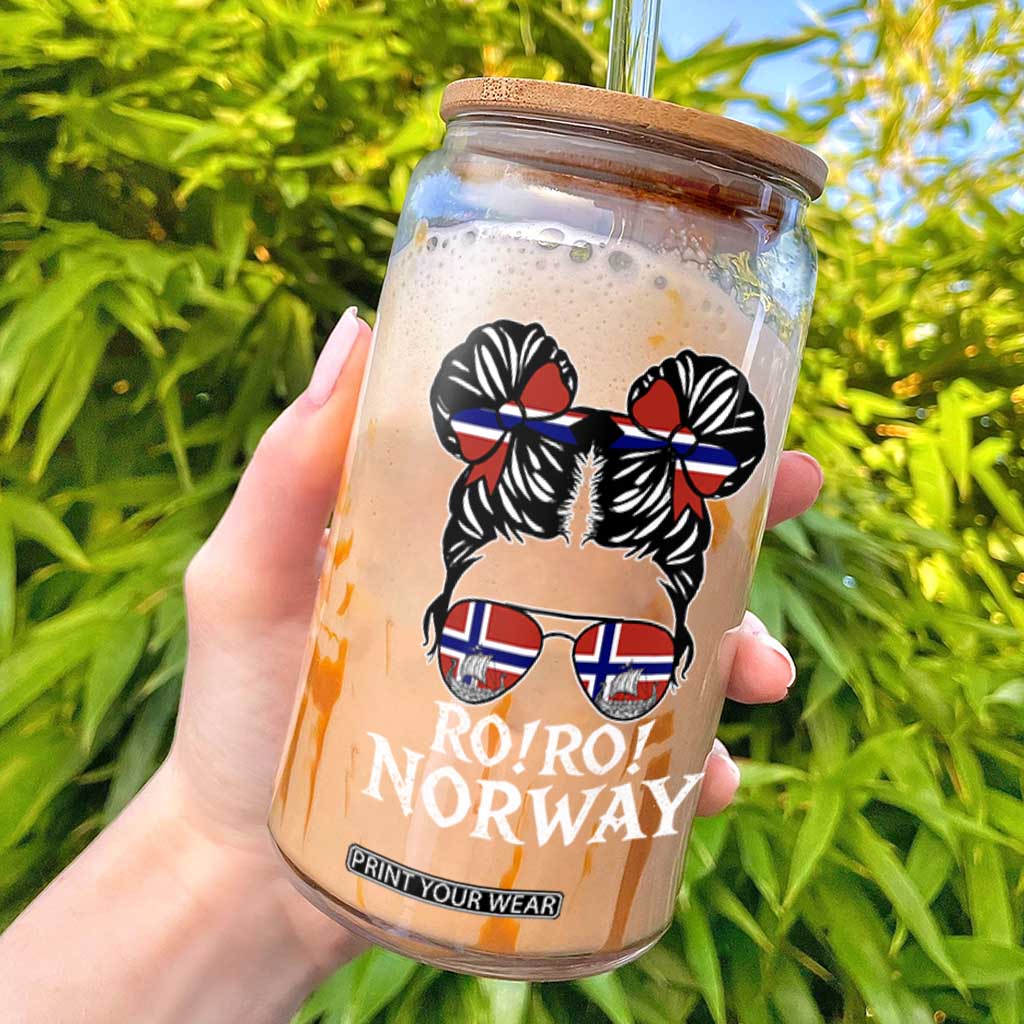 Ro Ro Norwegian Viking Ship Messy Bun Girl Glass Can TS14 Black Print Your Wear