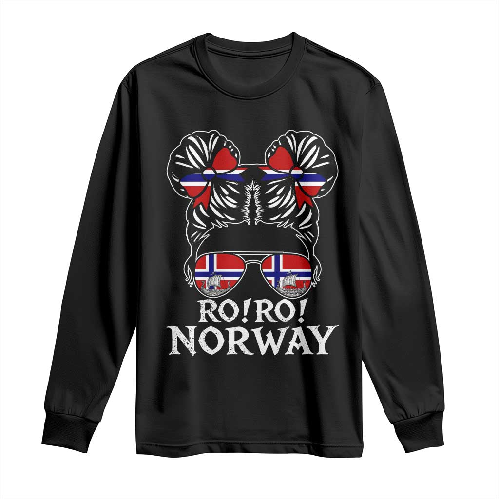 Ro Ro Norwegian Viking Ship Messy Bun Girl Long Sleeve Shirt TS14 Black Print Your Wear