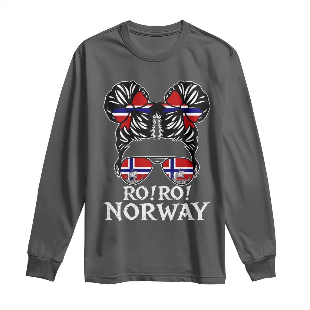 Ro Ro Norwegian Viking Ship Messy Bun Girl Long Sleeve Shirt TS14 Dark Heather Print Your Wear