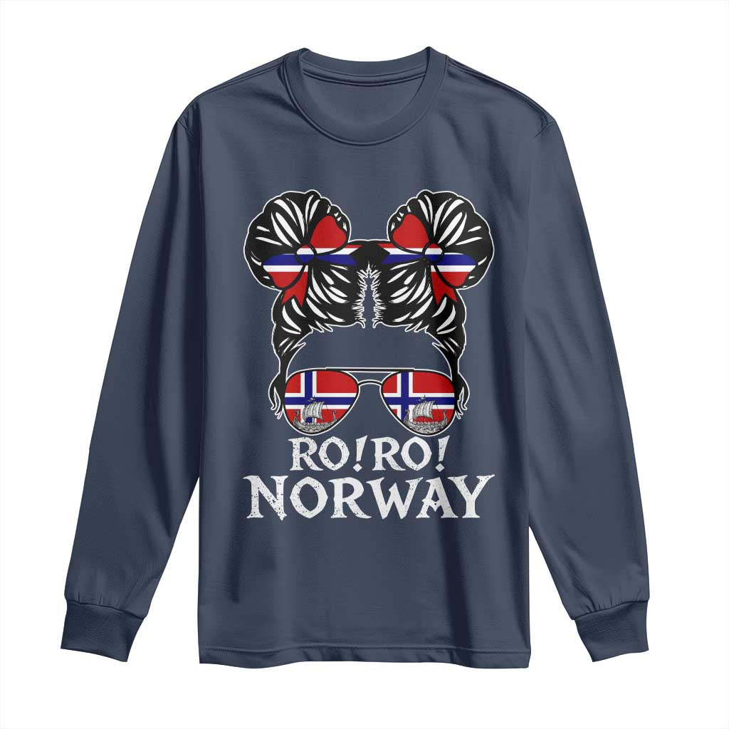 Ro Ro Norwegian Viking Ship Messy Bun Girl Long Sleeve Shirt TS14 Navy Print Your Wear