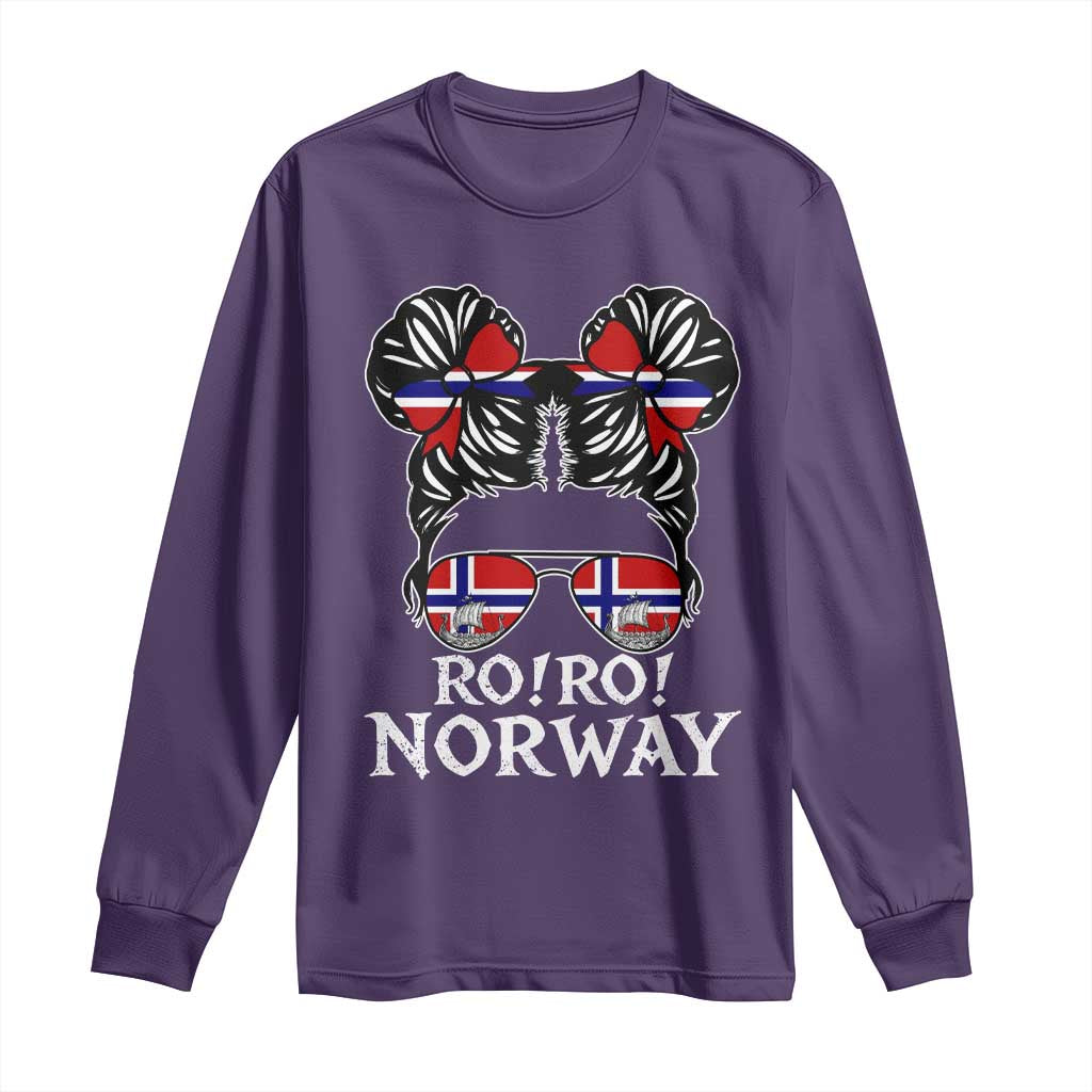 Ro Ro Norwegian Viking Ship Messy Bun Girl Long Sleeve Shirt TS14 Purple Print Your Wear