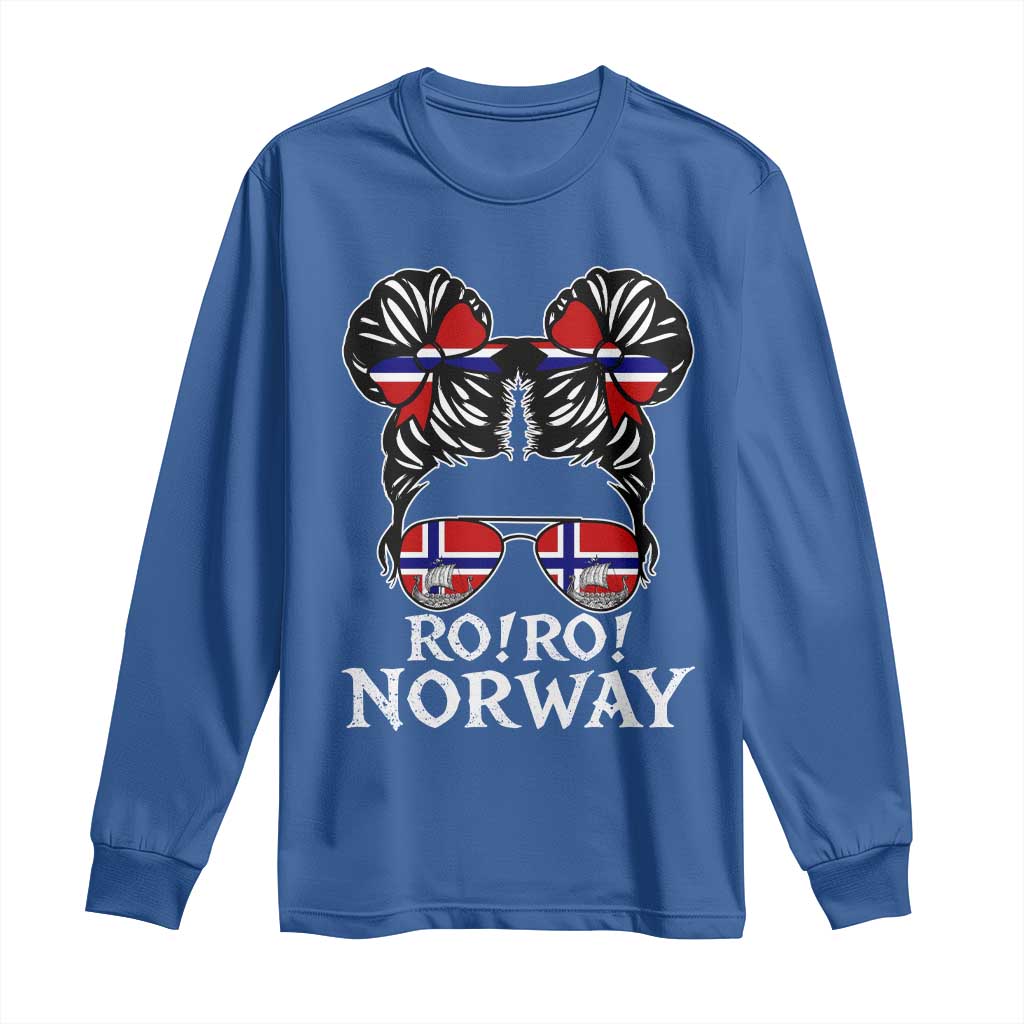 Ro Ro Norwegian Viking Ship Messy Bun Girl Long Sleeve Shirt TS14 Royal Blue Print Your Wear