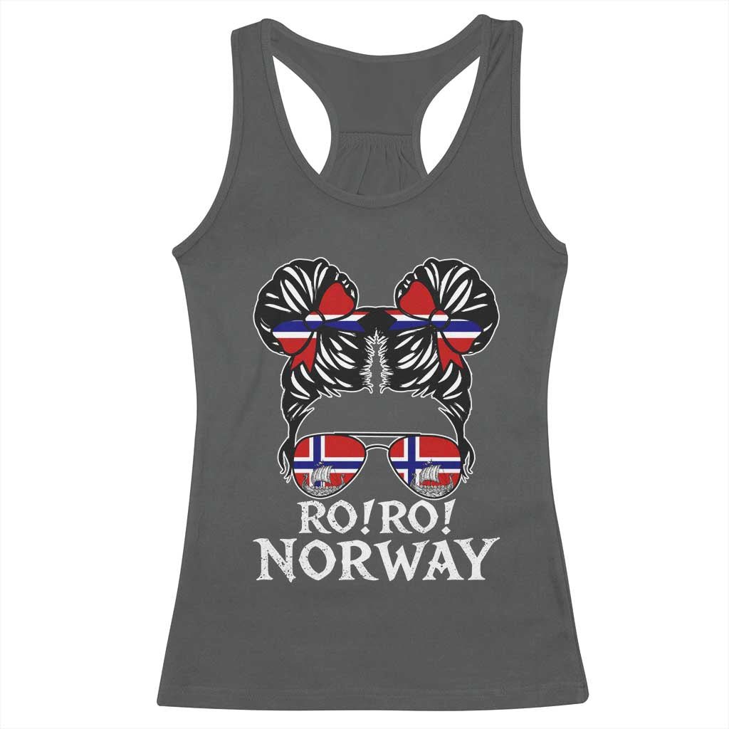 Ro Ro Norwegian Viking Ship Messy Bun Girl Racerback Tank Top TS14 Dark Heather Print Your Wear