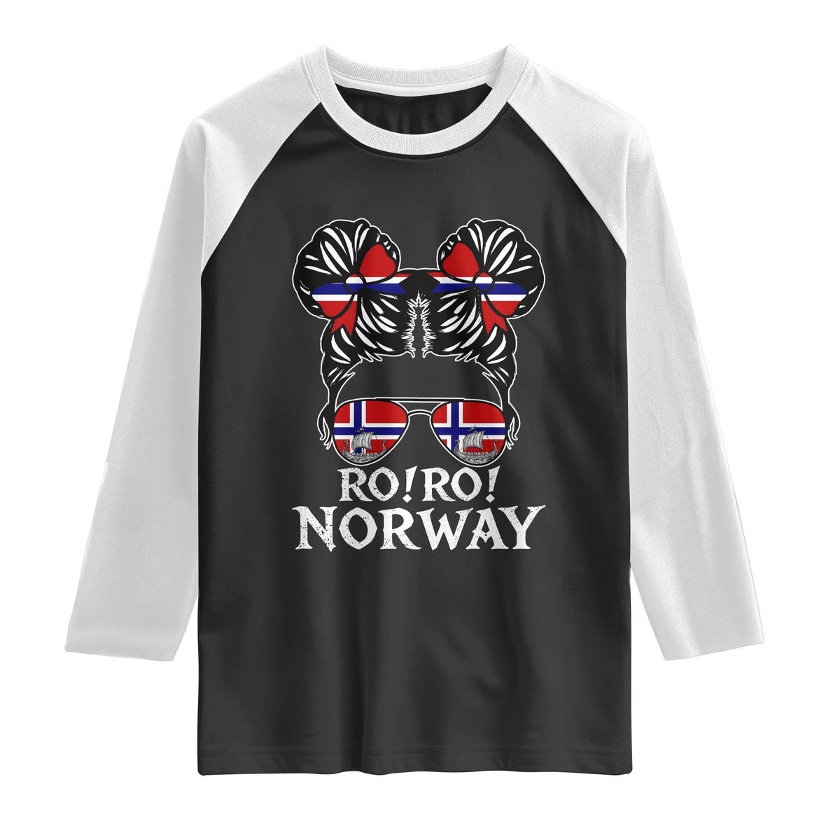 Ro Ro Norwegian Viking Ship Messy Bun Girl Raglan Shirt TS14 Black White Print Your Wear