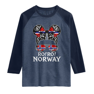 Ro Ro Norwegian Viking Ship Messy Bun Girl Raglan Shirt TS14 Heather Denim Navy Print Your Wear