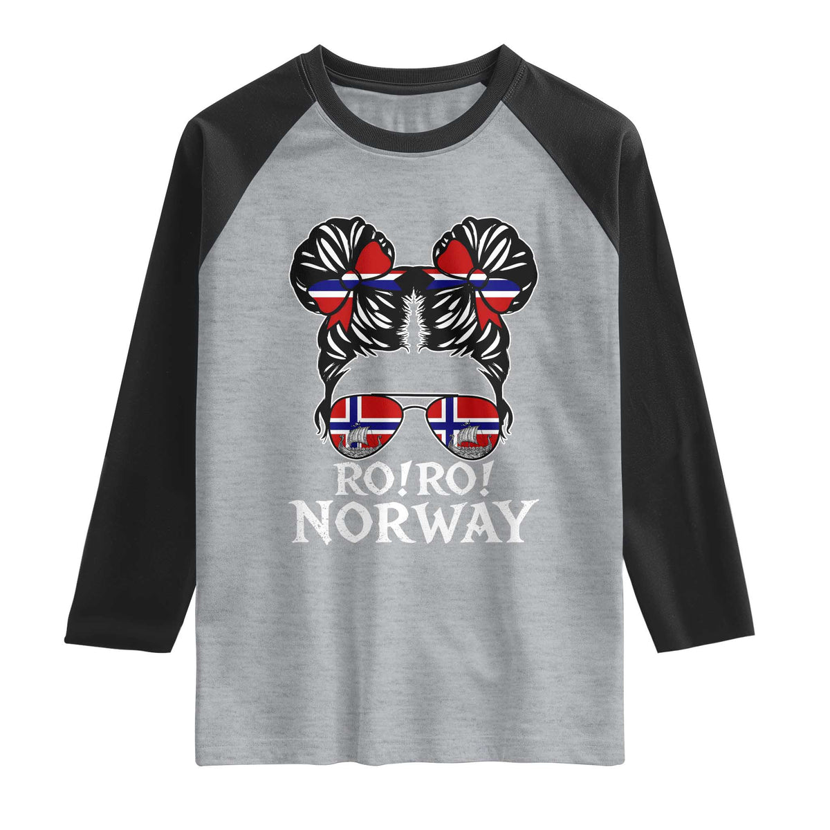 Ro Ro Norwegian Viking Ship Messy Bun Girl Raglan Shirt TS14 Heather Gray Black Print Your Wear