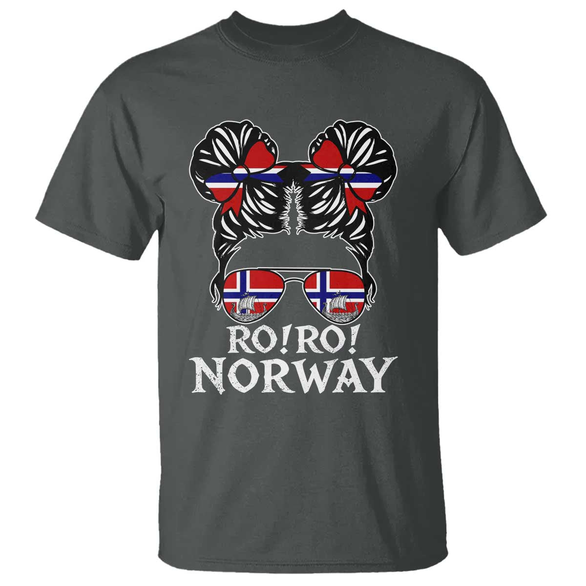 Ro Ro Norwegian Viking Ship Messy Bun Girl T Shirt TS14 Dark Heather Print Your Wear