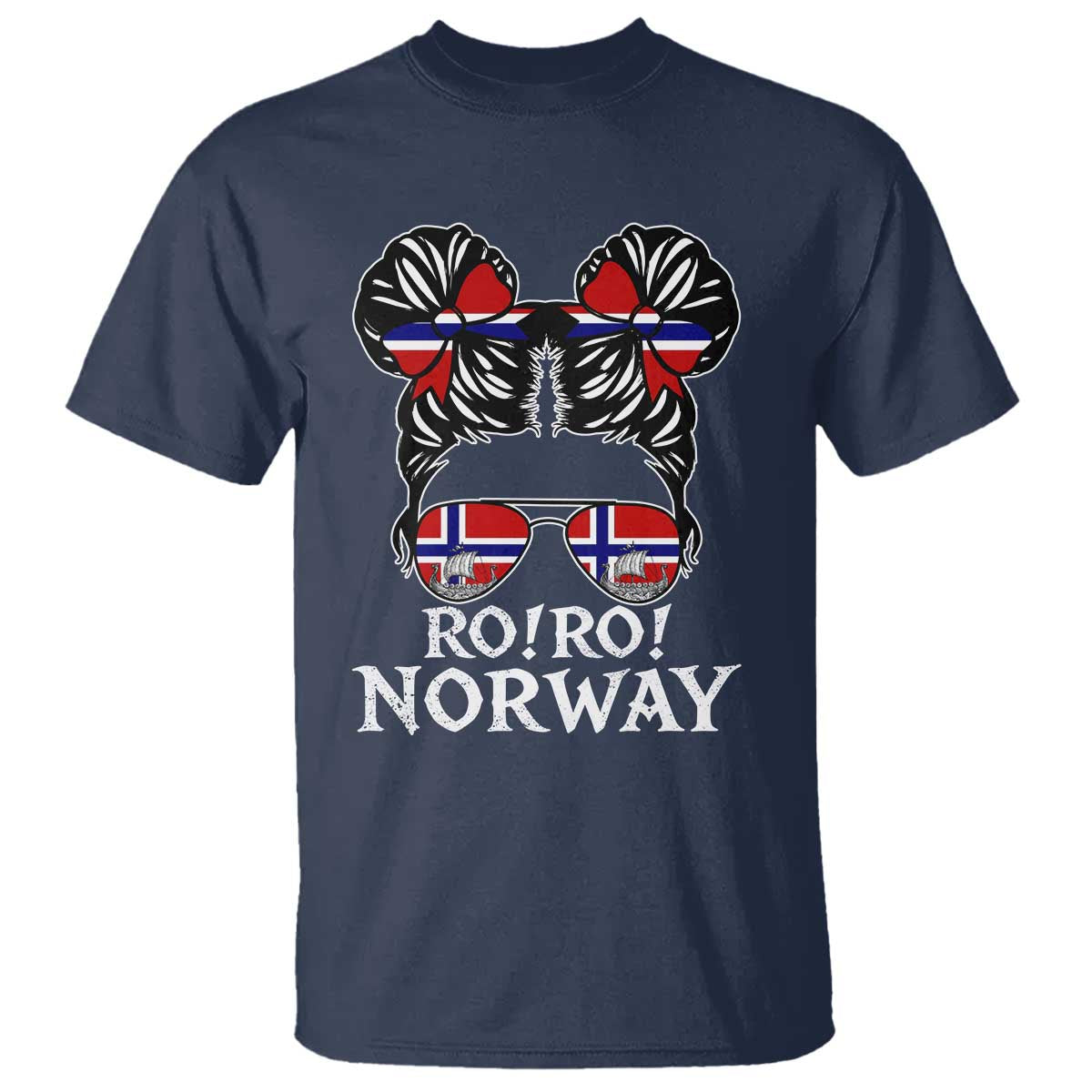 Ro Ro Norwegian Viking Ship Messy Bun Girl T Shirt TS14 Navy Print Your Wear