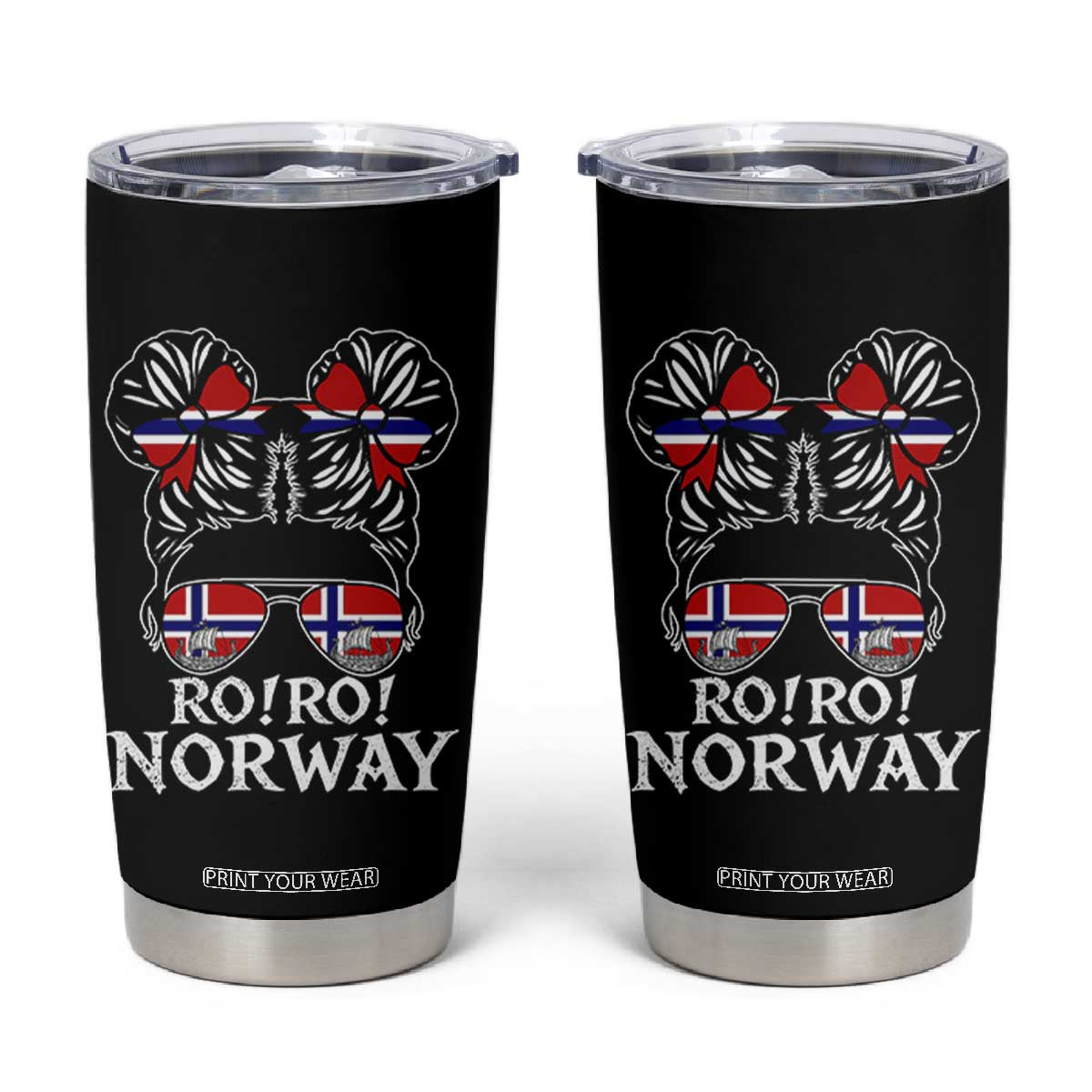 Ro Ro Norwegian Viking Ship Messy Bun Girl Tumbler Cup TS14 Black Print Your Wear