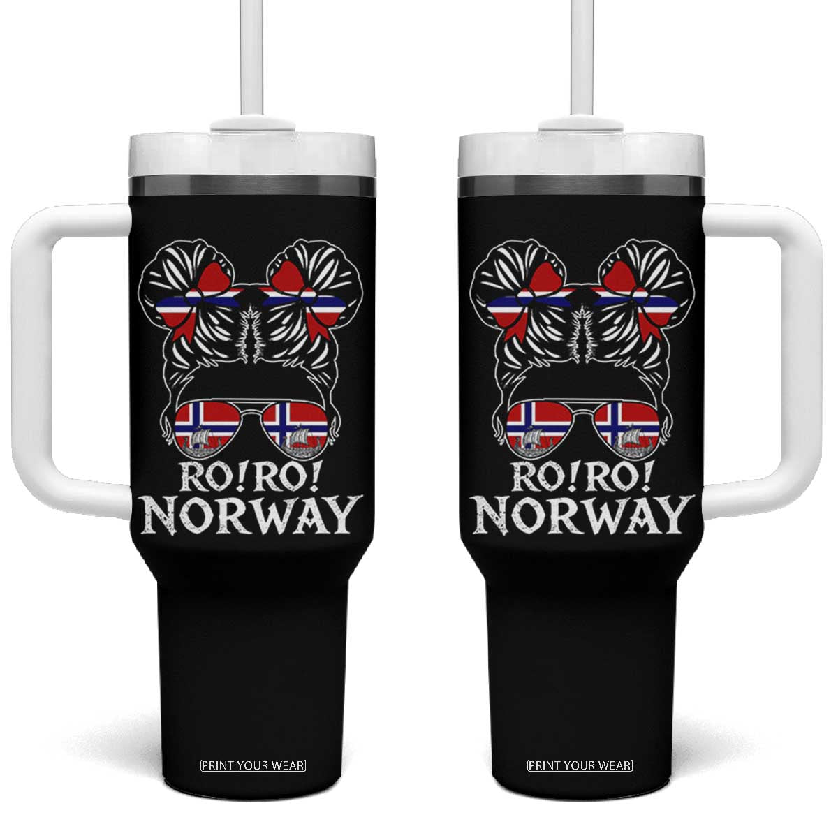 Ro Ro Norwegian Viking Ship Messy Bun Girl Tumbler With Handle TS14 One Size: 40 oz Black Print Your Wear