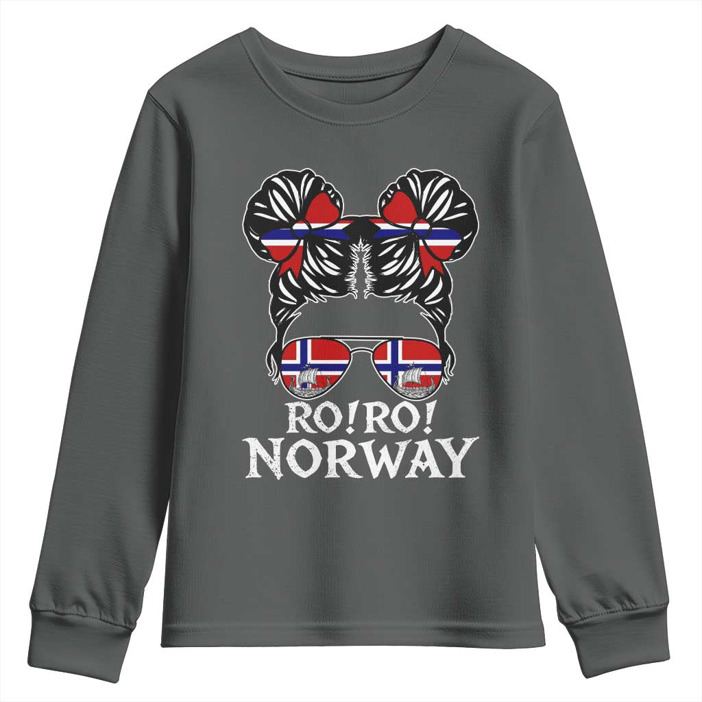 Ro Ro Norwegian Viking Ship Messy Bun Girl Youth Sweatshirt TS14 Dark Heather Print Your Wear