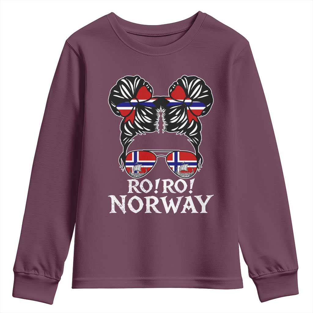 Ro Ro Norwegian Viking Ship Messy Bun Girl Youth Sweatshirt TS14 Maroon Print Your Wear