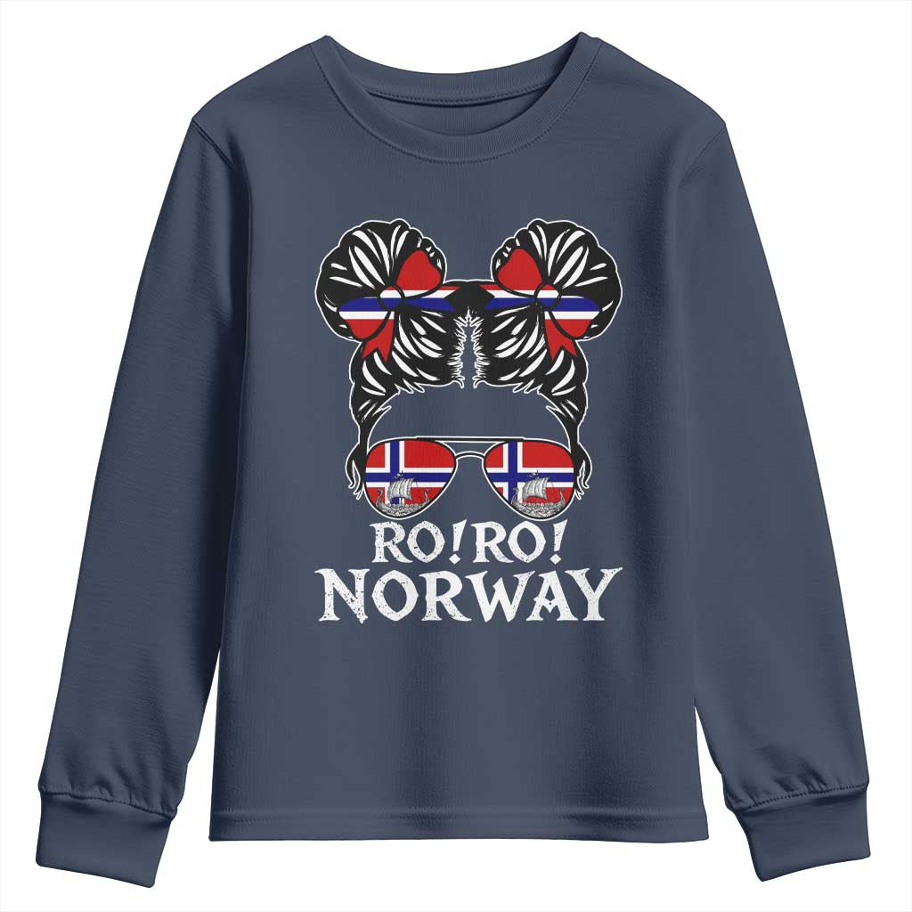 Ro Ro Norwegian Viking Ship Messy Bun Girl Youth Sweatshirt TS14 Navy Print Your Wear