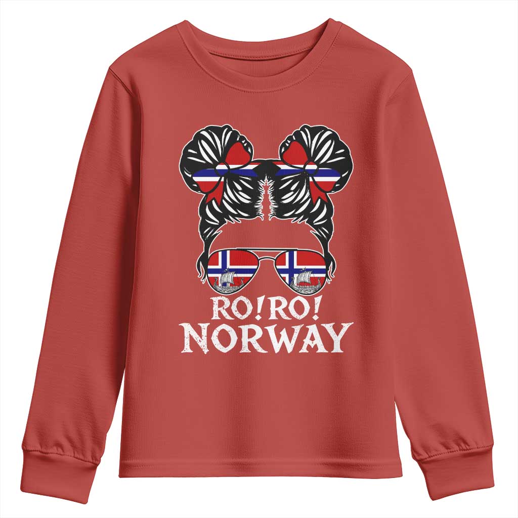Ro Ro Norwegian Viking Ship Messy Bun Girl Youth Sweatshirt TS14 Red Print Your Wear
