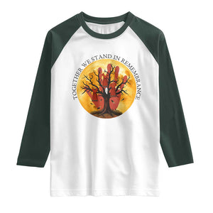 MMIW Red Hand Indigenous Native American Raglan Shirt Together We Stand In Remembrance TS14 White Dark Forest Green Print Your Wear