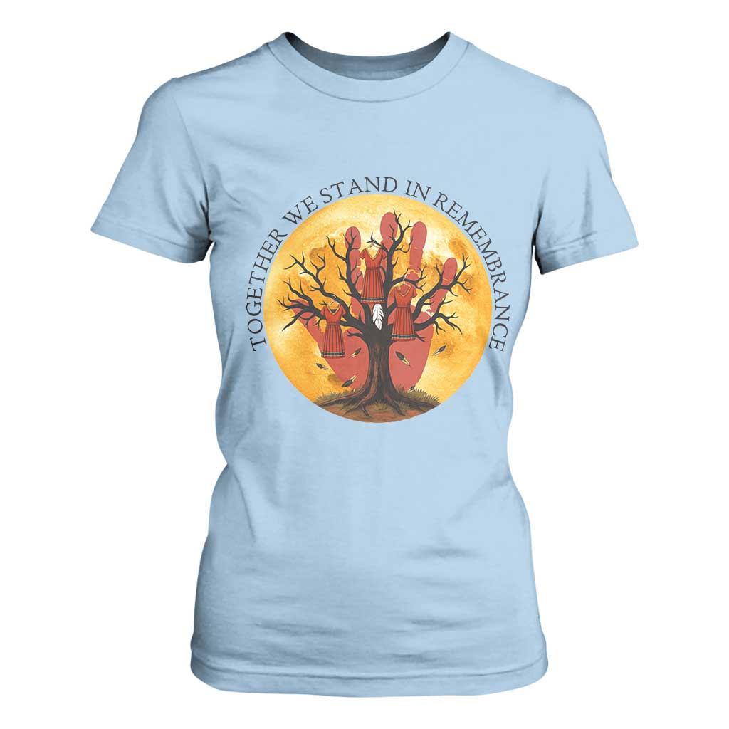 MMIW Red Hand Indigenous Native American T Shirt For Women Together We Stand In Remembrance TS14 Light Blue Print Your Wear