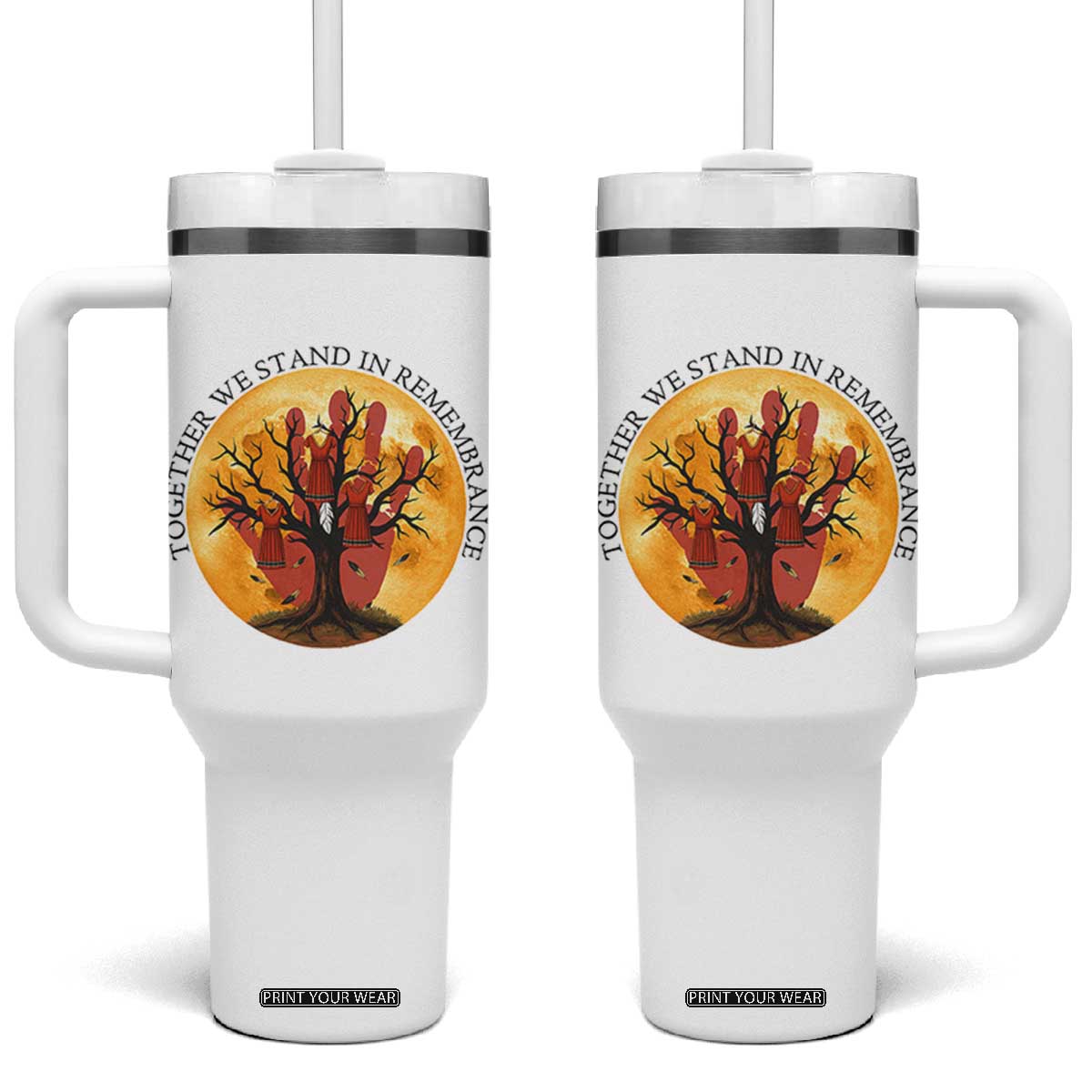 MMIW Red Hand Indigenous Native American Tumbler With Handle Together We Stand In Remembrance TS14 One Size: 40 oz White Print Your Wear