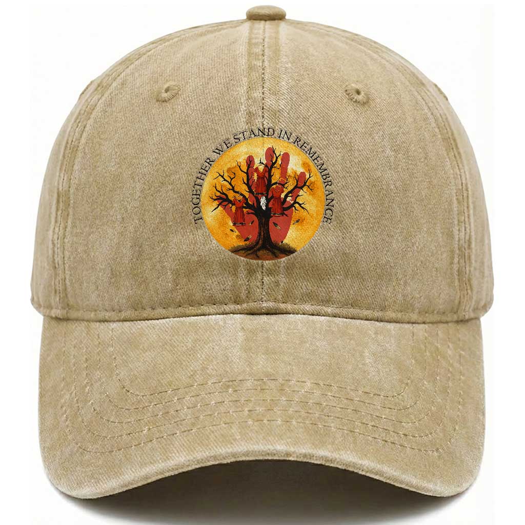 MMIW Red Hand Indigenous Native American Washed Cotton Baseball Cap Together We Stand In Remembrance TS14 Washed Cap Universal Fit Khaki Print Your Wear