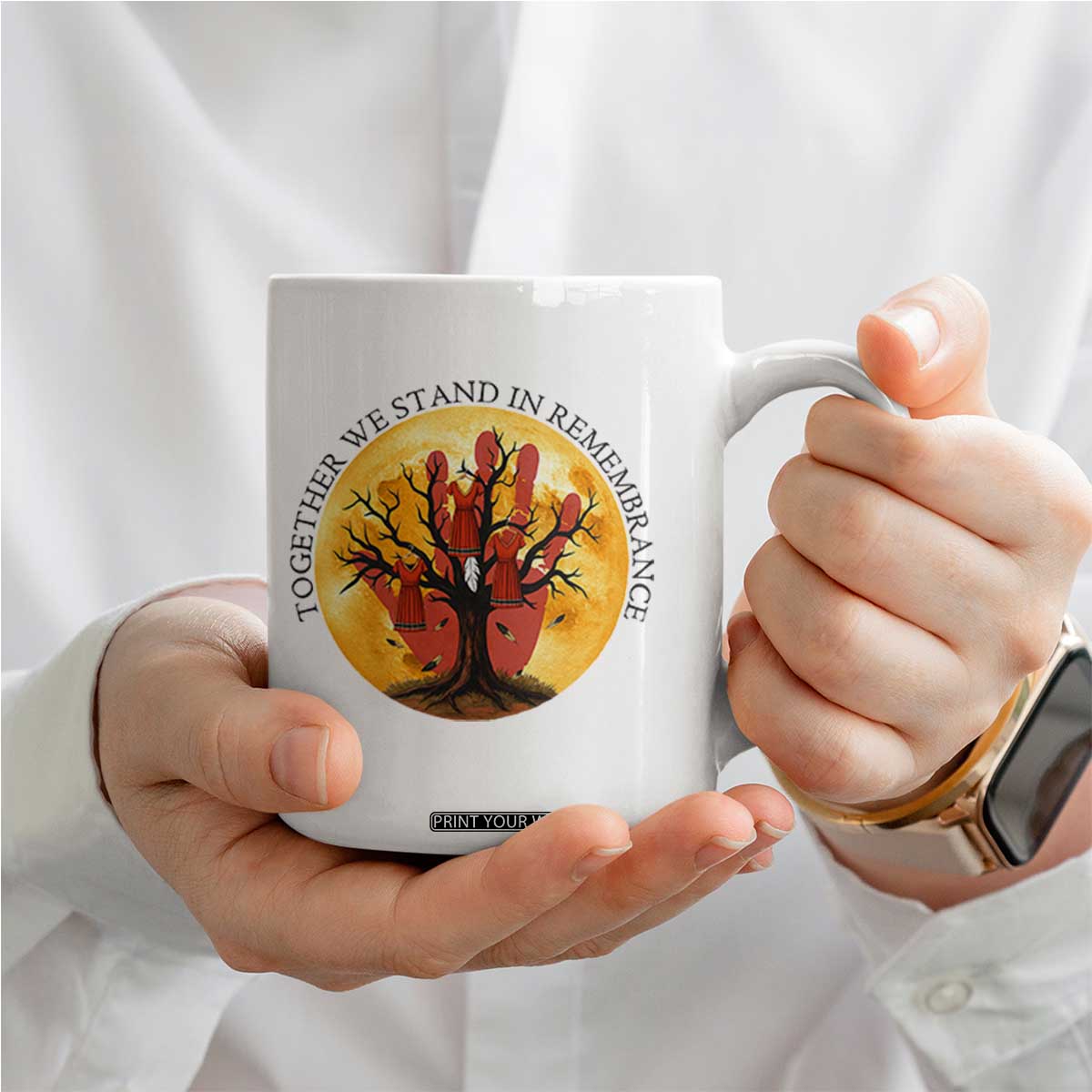 MMIW Red Hand Indigenous Native American Coffee Mug Together We Stand In Remembrance TS14 Print Your Wear