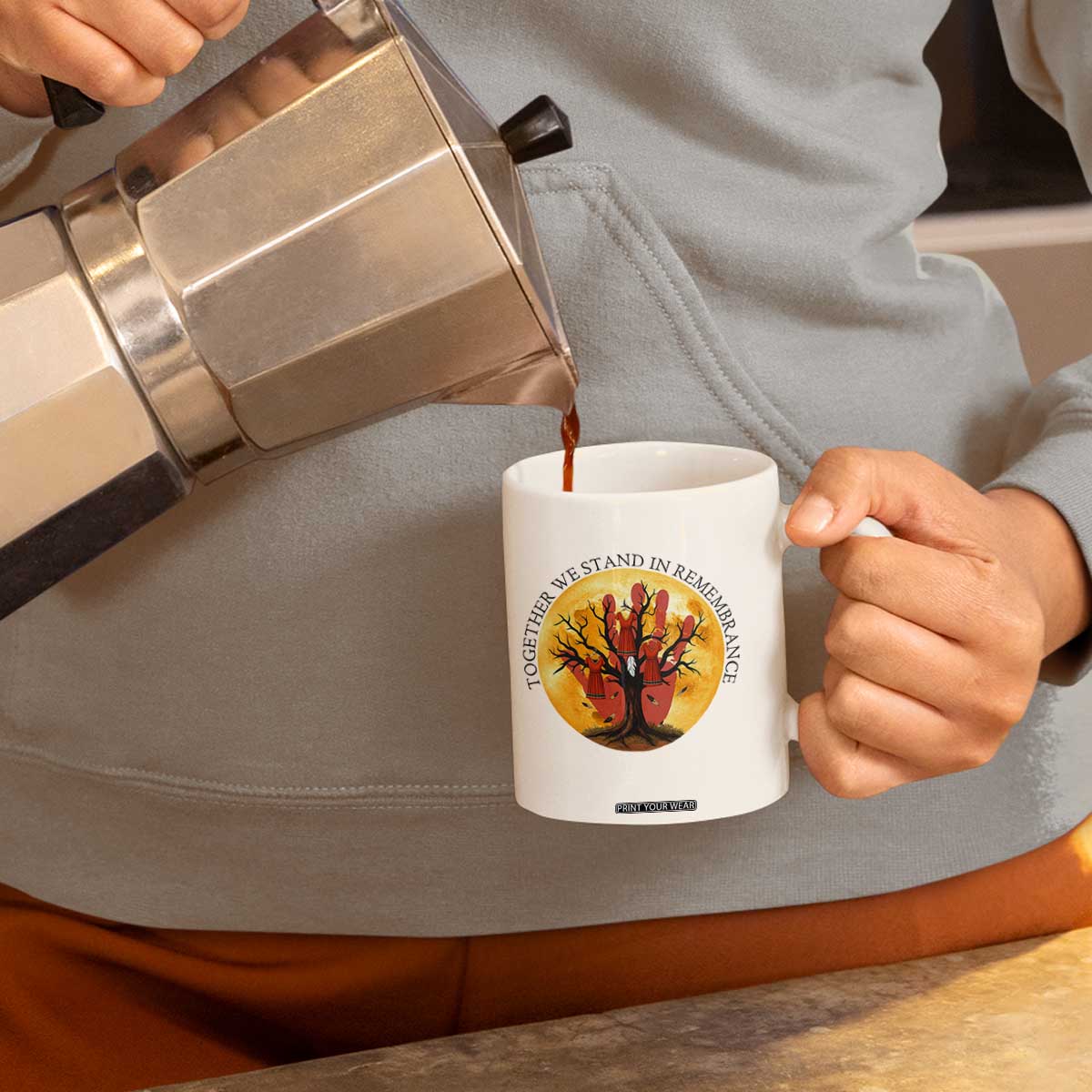 MMIW Red Hand Indigenous Native American Coffee Mug Together We Stand In Remembrance TS14 Print Your Wear