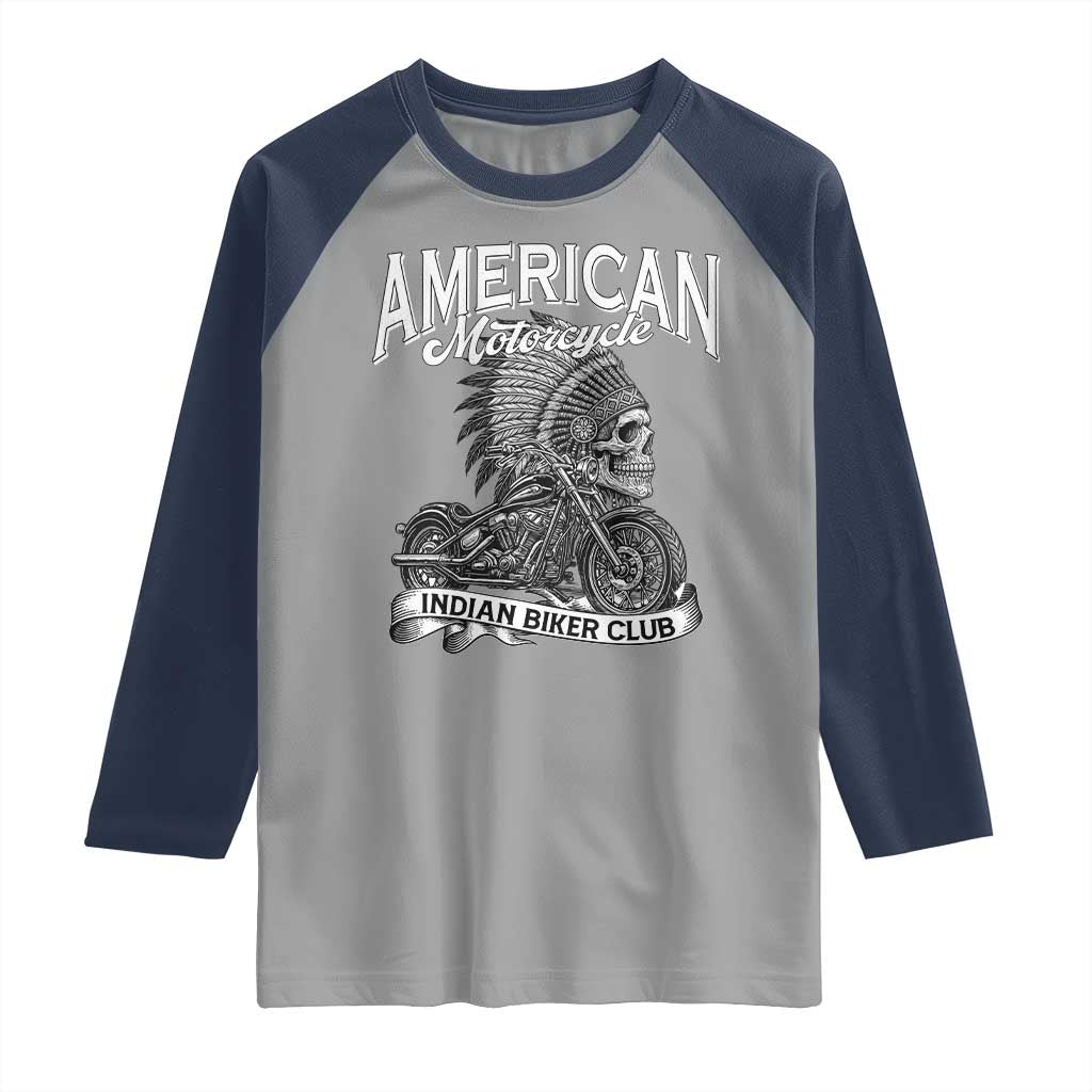 American Mortocycle Indian Native Bikes Club Raglan Shirt TS14 Sport Gray Navy Print Your Wear