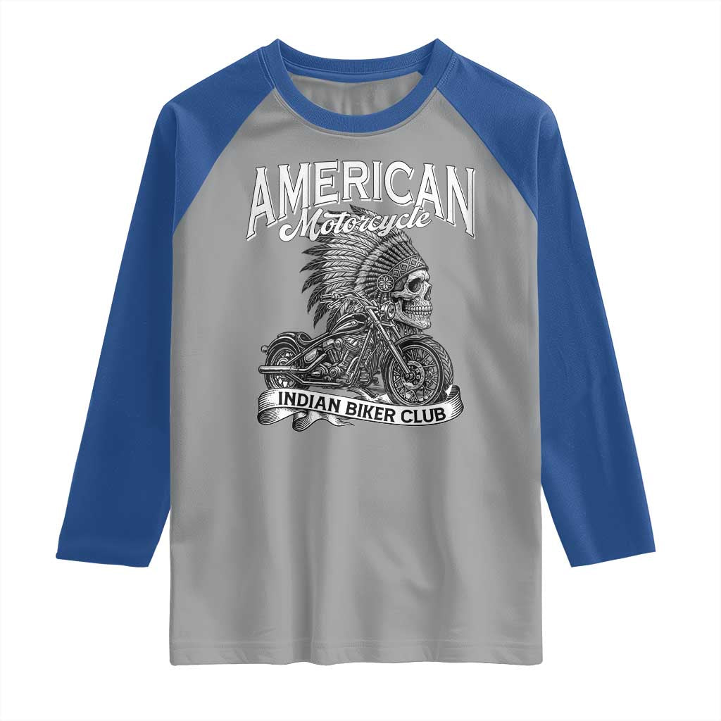 American Mortocycle Indian Native Bikes Club Raglan Shirt TS14 Sport Gray Royal Print Your Wear