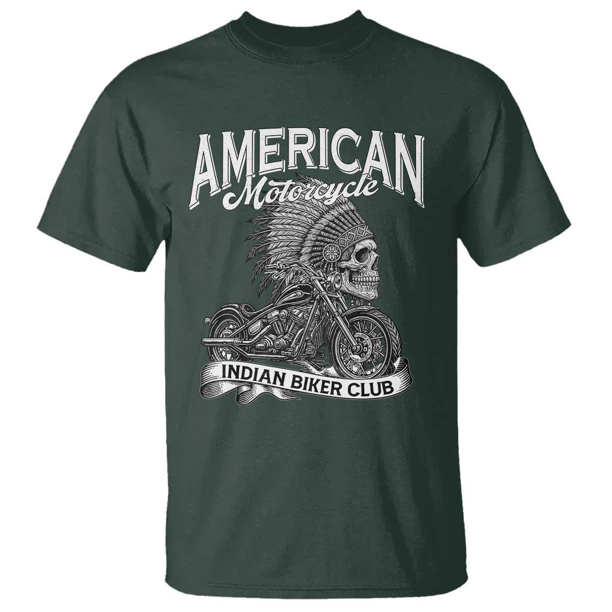 American Mortocycle Indian Native Bikes Club T Shirt TS14 Dark Forest Green Print Your Wear