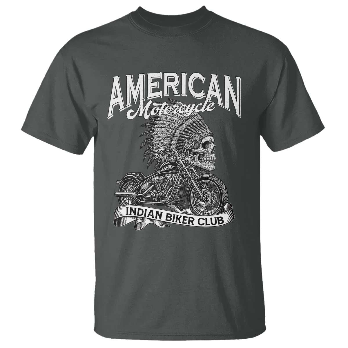 American Mortocycle Indian Native Bikes Club T Shirt TS14 Dark Heather Print Your Wear