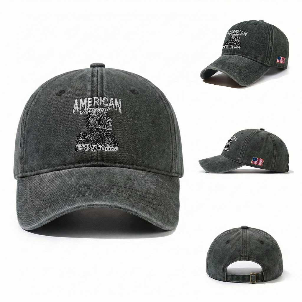 American Mortocycle Indian Native Bikes Club Washed Cotton Baseball Cap TS14 Washed Cap Universal Fit Dark Green Print Your Wear