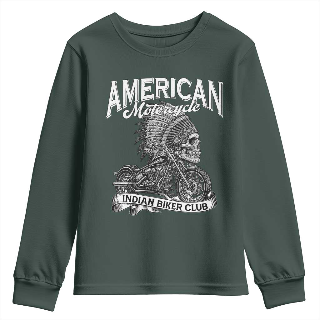 American Mortocycle Indian Native Bikes Club Youth Sweatshirt TS14 Dark Forest Green Print Your Wear