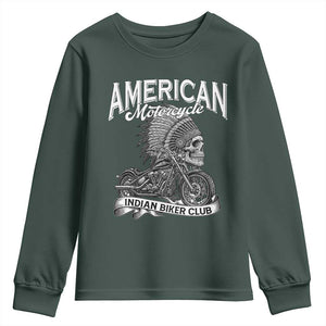 American Mortocycle Indian Native Bikes Club Youth Sweatshirt TS14 Dark Forest Green Print Your Wear