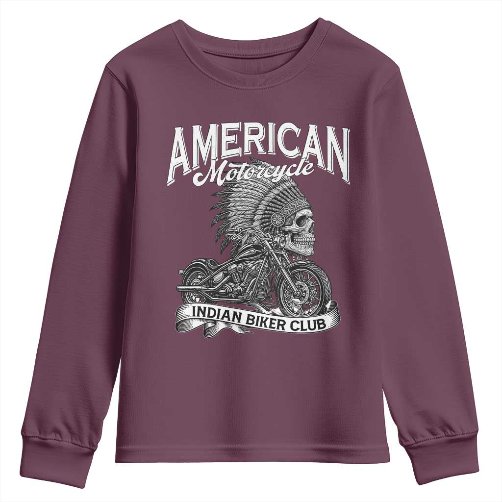 American Mortocycle Indian Native Bikes Club Youth Sweatshirt TS14 Maroon Print Your Wear