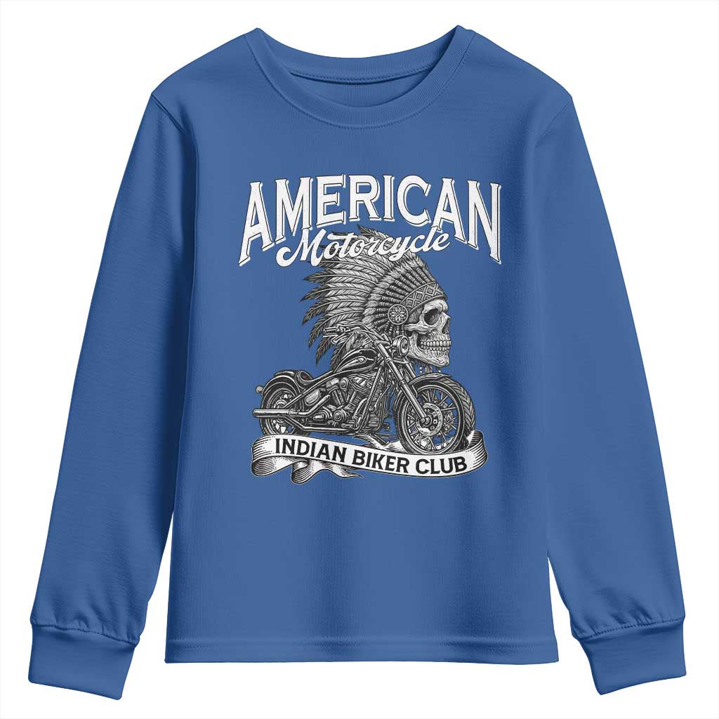 American Mortocycle Indian Native Bikes Club Youth Sweatshirt TS14 Royal Blue Print Your Wear