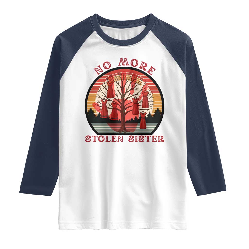 No More Stolen Sister Raglan Shirt Red Hand MMIW Awareness America Native TS14 White Navy Print Your Wear