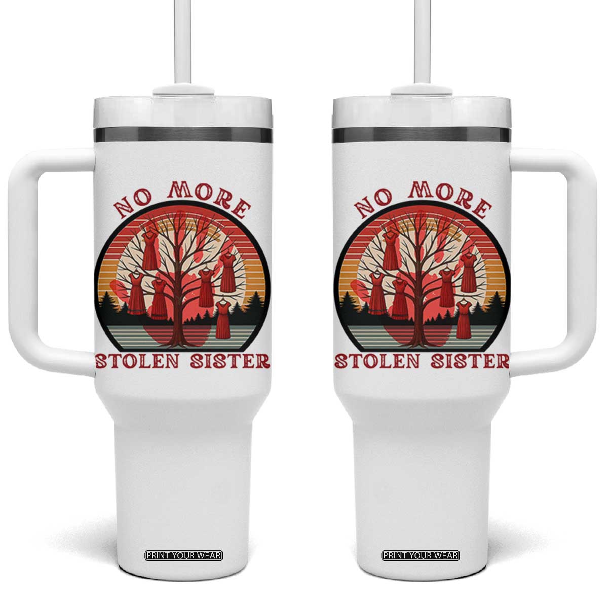 No More Stolen Sister Tumbler With Handle Red Hand MMIW Awareness America Native TS14 One Size: 40 oz White Print Your Wear